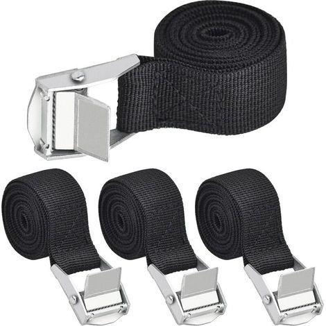 Kit de 4 sangles d'arrimage noires de 100 x 2,5 cm avec pince. (1/5)