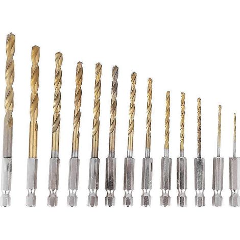 13-teiliges Set aus 1,5–6,5 mm HSS-Spiralbohrern mit Titanbeschichtung und Sechskantgriff
