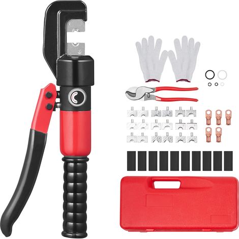 Mophorn Crimpwerkzeug, AWG12-2/0 Kupfer und Aluminiumklemmen, Batteriekabelschuh-Hydraulik-Crimper mit Schneidzange, Handschuhen, 10 Kupferringverbindern, 8 Schrumpfschläuchen und blasgeformtem Koffer