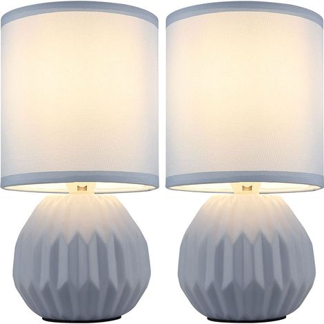 Tischlampe blau Keramik Nachttischlampe Tischleuchte Beistelllampe Wohnzimmerlampe Textil, 1x E14, DxH 12 x 23 cm, 2er Set
