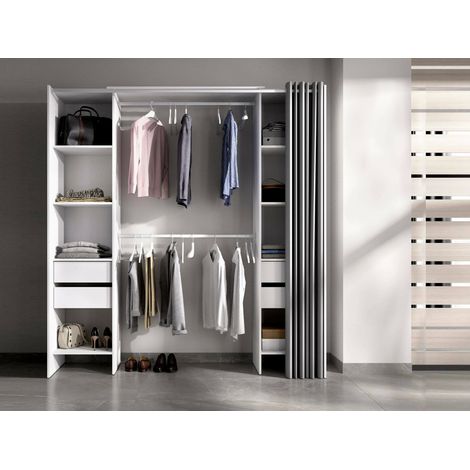 Dmora - Guardaroba Resegone, Struttura per cabina armadio, Mobile appendiabiti aperto, 180x50h205 cm, Bianco e Grigio, con imballo rinforzato (1/5)