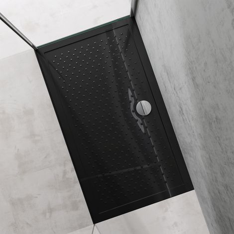 doporro Piatto Doccia Rettangolare in Acrilico H 4 cm Superficie Puntinata Antiscivolo Mod.Lucia02AR - Nero Lucido 80x140x4 cm con Piletta Inclusa (AL02)