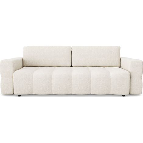 Canapé convertible coffre noyer 4 places en tissu bouclette crème (1/5)
