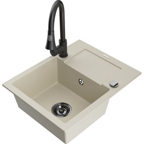 Mexen Enzo 1 Becken-Granitspüle mit Abtropffläche und Mischbatterie Elia, Beige - 6506-69-670101-70 (1/5)