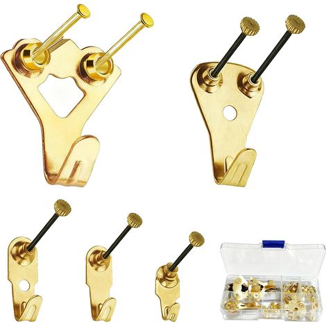 Crochet pour Cadre Photo, 64 Pièces Crochet Mural Metal, Kit de suspension de tableaux avec Vis pour Toile, 6 Tailles, Crochets d'Image Accroche Tableau Lourd pour Toile, Photos, Horloge, Miroir (1/5)