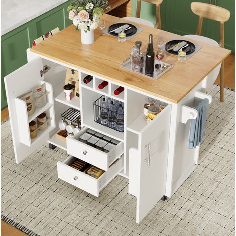 Mueble cocina plegable con ruedas y almacenaje blanco OKMYHOME (1/5)