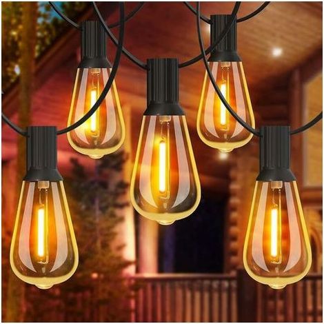 Jusch – 30 m Lichterkette für den Außenbereich – 50 ST38 LED-Lampen – 2200 K Warmweiß – Wasserdicht und wetterfest – Für Partys und Terrassen (1/2)