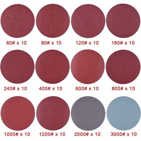 120 Pièces Disques Abrasifs 50mm Disques de Ponçage Grain 60 80 120 180 240 400 600 800 1000 1200 2000 3000 pour Meulage Fraisage Gravure (1/4)