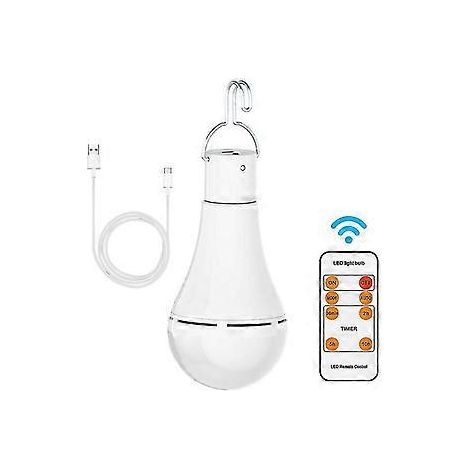 Lampe rechargeable USB avec télécommande, ampoule LED 7 W à piles, culot E27, intensité variable tactile et minuterie, idéale pour le camping et les situations d'urgence.-AquaForge (1/2)