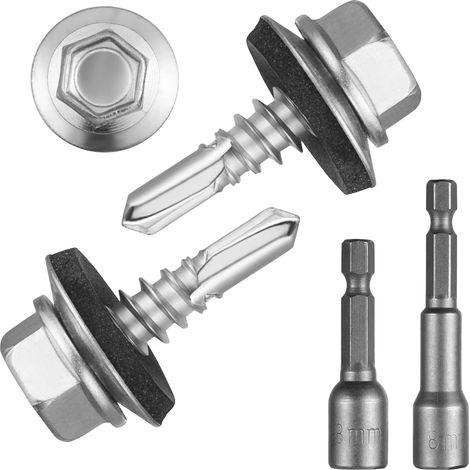 150 Pcs 4.8×17mm Vis Autoforeuse Metal avec Manchon Hexagonal, Vis Autoperforante Inox Bac Acier Hexagonale, Toiture Tête Hexagonale pour Plus Fixation(Argenté) (1/5)
