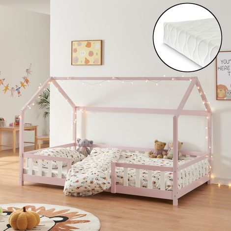 Kinderbett Sisimiut mit Matratze 120x200 cm Rosa / Weiß [en.casa]
