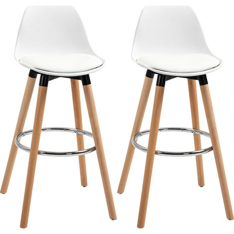 Set di 2 sgabelli da bar bianchi con schienale e poggiapiedi 38,5x42,5x91 cm (1/5)