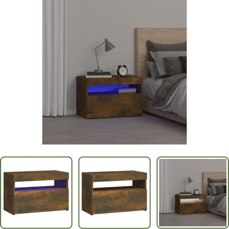 LED Nachttisch - Nachttisch mit LED-Leuchten Räuchereiche 60x35x40 cm (1/5)