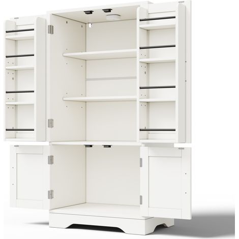 Buffet de cuisine blanc 120 x 60 x 40 cm en MDF avec lumière LED à capteur, armoire haute 4 portes (1/5)