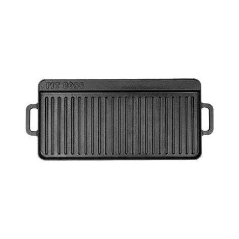 Plaque de cuisson en fonte 25 x 50 cm – Surface réversible pour crêpes et bacon – Rigole à graisse intégrée – Facile à nettoyer – Pitboss