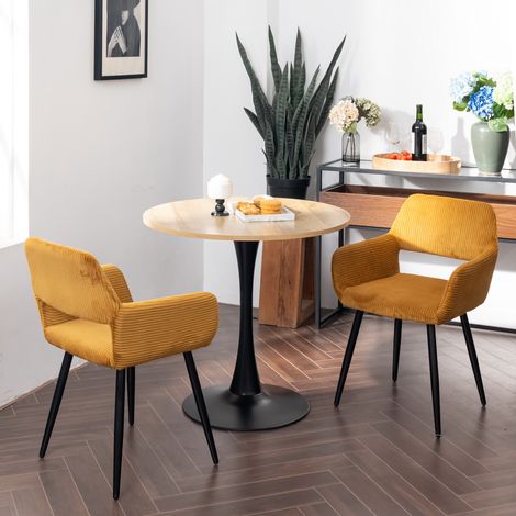 MEUBLES COSY Set di 2 sedie da pranzo scandinave in microfibra, poltrona gialla
