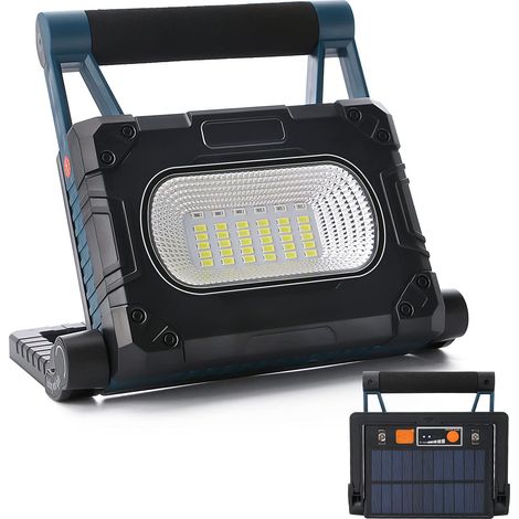 Vtizikl Lampe de travail solaire portable LED 30 W avec 4 modes d'éclairage, rotation à 360 ° pour éclairage de chantier, réparation automobile, urgence en plein air (1/5)