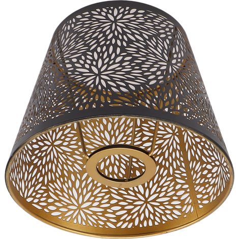 Abat-jour en métal E26 E27, motif forêt, ajouré, décoratif en fer avec motif doré intérieur, pour lampe de table, applique ou plafonnier, noir. (1/5)
