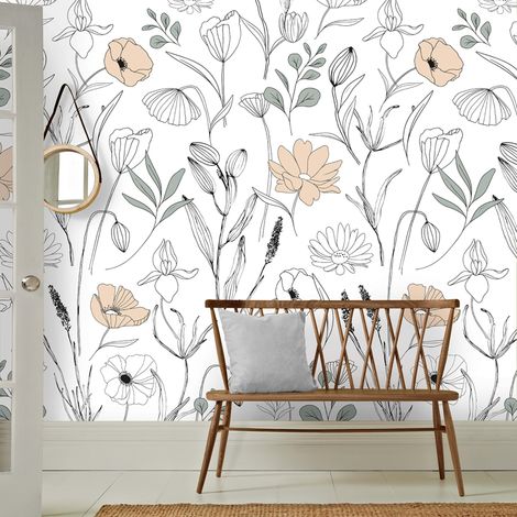 Papier peint panoramique Poppy 159 x 280cm Gris, corail (1/4)
