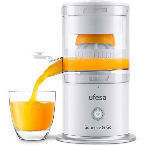 Ufesa Squeeze & Go White, Spremi Agrumi Elettronico, Estrattore Frutta e Verdura, USB Ricaricabile, Batteria Ricaricabile 1500mAh, Capacità 220 ml, BPA FREE (1/5)