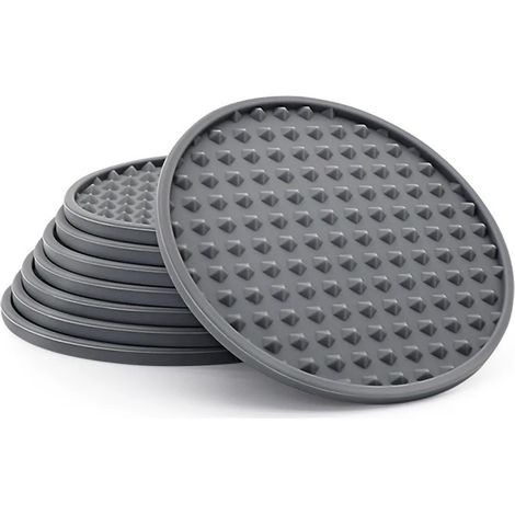 8er Set Silikonuntersetzer mit Halter - Schš¹tzt jeden Tisch - Spš¹lmaschinenfest - Grau - Passend fš¹r alle Glasgren