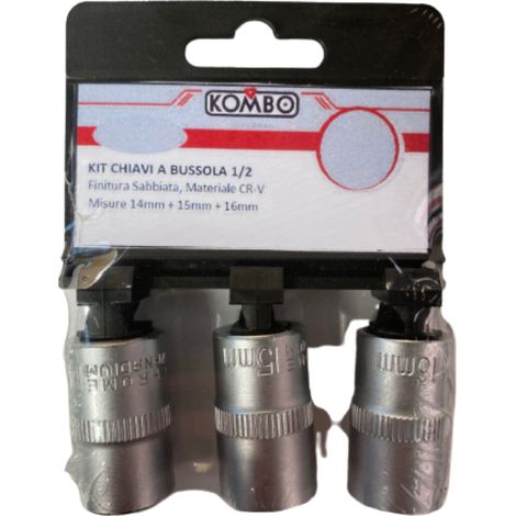 SET BUSSOLE CR-V 3PZ - ATTACCO 1/2 14mm 15mm 16mm FINITURA A SPECCHIO (1/4)