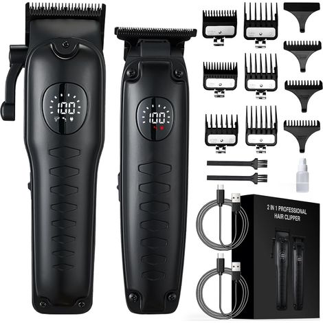Professional Hair Clippers for Men with 9 Styling Combs, Hair Clipper with LED Display, Black (1/5)