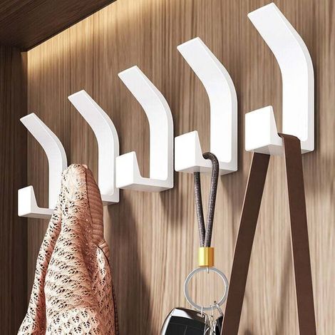 5pcs Porte Manteau Mural Individuel,Crochet Porte Manteau Mural, Porte Manteau Mural Design Moderne, Crochets Adhesifs Muraux pour Salle de Bain,Blanc (1/4)