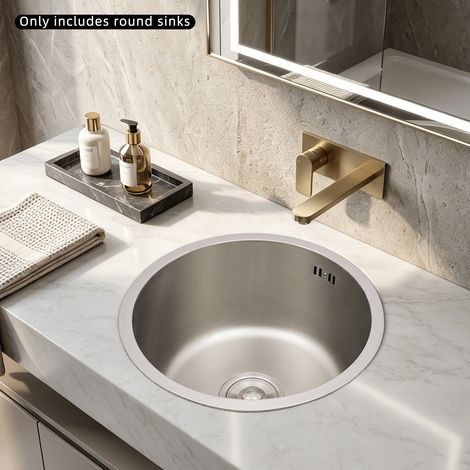 Évier rond en acier inoxydable 304 – 1 bac profond 19 cm, Ø 36 cm intérieur – Vidange rapide avec siphon en S – Silencieux et anti-condensation – pour Salle de bain, cuisine et bar (1/5)