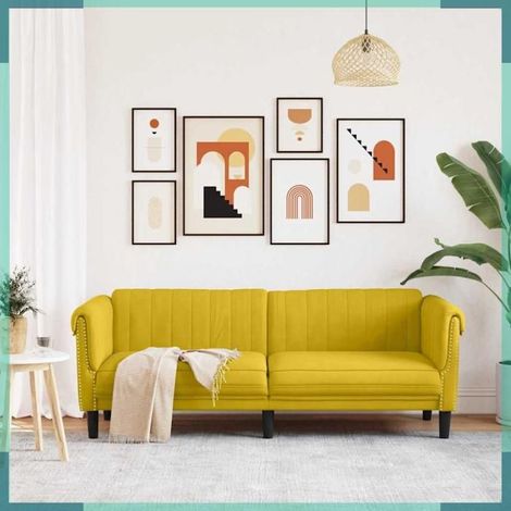 Canapé - 372591 - 3 places - Jaune velours - 203 x 77 x 74 cm (1/5)