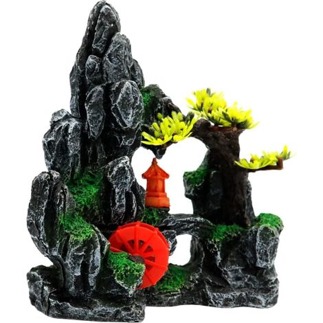 Décoration élégante pour aquarium, motif rocher et vue de montagne. Cachette sécurisée pour poissons et crevettes. Décoration paysagère pour aquarium. Dimensions : 15 x 8 x 18 cm, gris, 1 pièce. (1/5)