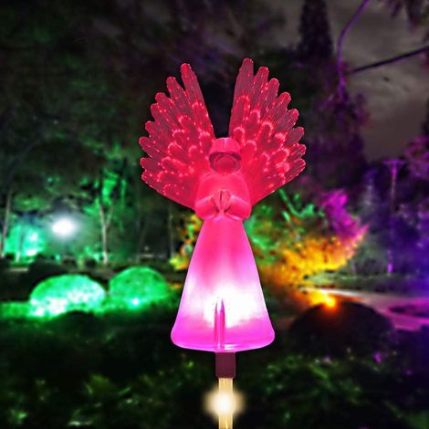 Lampes décoratives solaires d'extérieur pour jardin, guirlandes lumineuses solaires en forme d'ange, lampes LED multicolores à piquet avec fibre optique pour la décoration de terrasses et de cimetière (1/5)