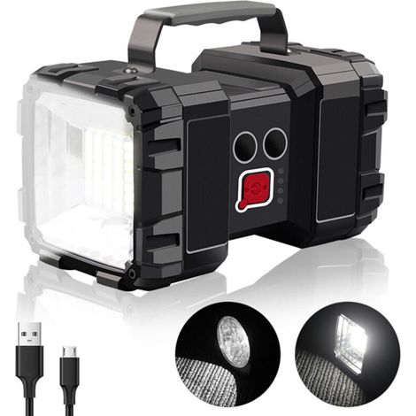Lampe de poche LED rechargeable 10000 mAh 1200 lm ultra longue veille haute puissance étanche lanterne de camping 7 modes super lumineux lampe de recherche LED avec sortie USB Power Bank [Classe énerg (1/5)