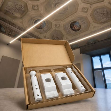 Sistema Illuminazione Cavi Tesi StarLine - Kit Staffe di Fissaggio a Parete per Linee LED a Tensione, Effetto Filo di Luce, Installazione 2 Lati (Bianco)