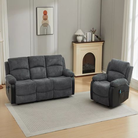 Corduroy Massage Manual Reclining Sofa Suite - 3+1 Seater Sofa Set (1/5)