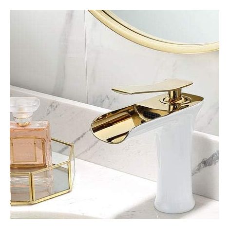 Robinet cascade pour vasque, laiton, doré, eau chaude/froide (1/2)