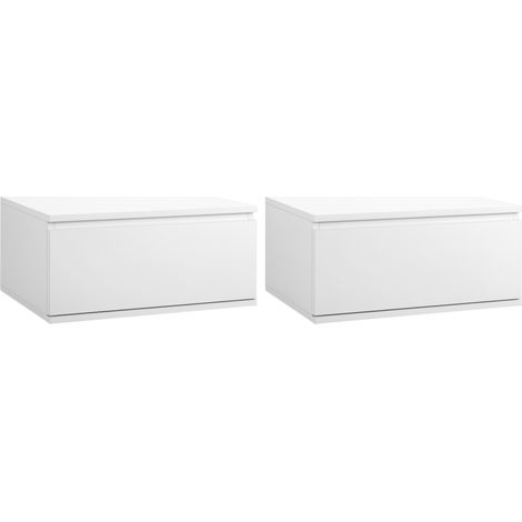 Mesita de noche, 2 piezas, cajón, blanca, 49 × 38 × 23 cm, tablero de partículas, MDF, 19,2 kg (1/5)