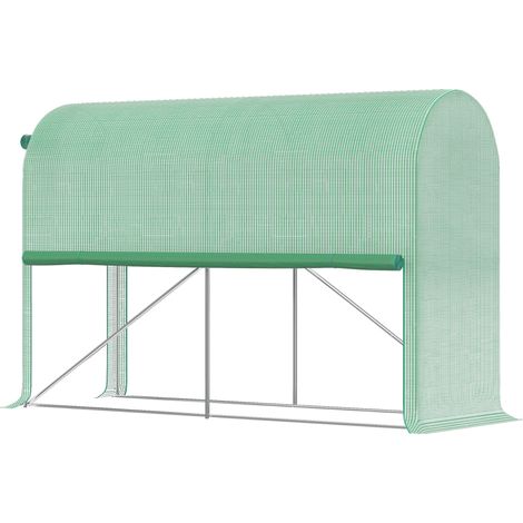 Outsunny PE 140 g/m² Gartengewächshaus, Stahlrahmen, aufrollbare Reißverschlusstür, für Gemüse, Pflanzen und Blumen, für drinnen und draußen, 300 x 100 x 200 cm, Grün
