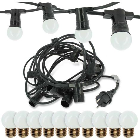 Arum Lighting – Guirlande lumineuse d'extérieur 10 ampoules LED E27 1W blanc chaud 10 mètres – Interconnectable jusqu'à 80 mètres – IP44 pour intérieur/extérieur