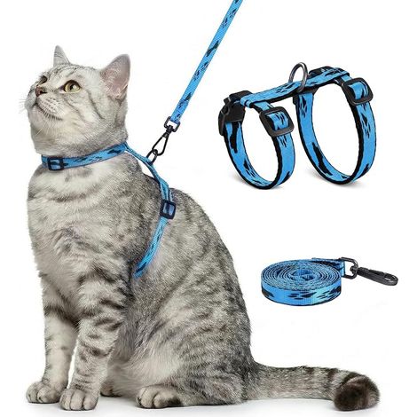 Cat Harness with Leash Soft Adjustable Kitten Harness Leash for Small, and Large Cats, Outdoor Walking, Blue Doux Harnais Chaton 150cm Laisse, Marche Extérieur pour Chats Petits, Poitrine 27-44 cm (1/4)