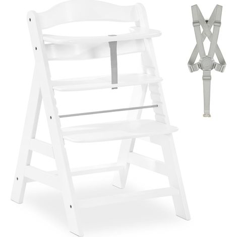 hauck Seggiolone Pappa in Legno Alpha+ - Seggiolone Evolutivo da 6 mesi fino a 90 kg - Sedia Evolutiva con Barra Frontale, Cintura Inguinale e a 5 Punti - Legno Certificato FSC® - Bianco (1/5)