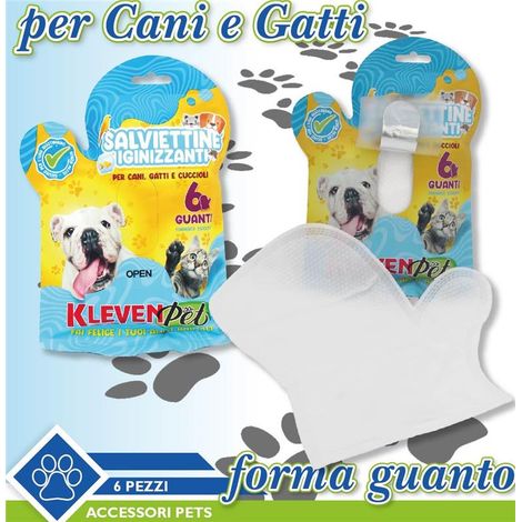 SALVIETTINE IGIENIZZANTI A FORMA DI GUNTO PER CANI GATTI E CUCCIOLI 6 PZ