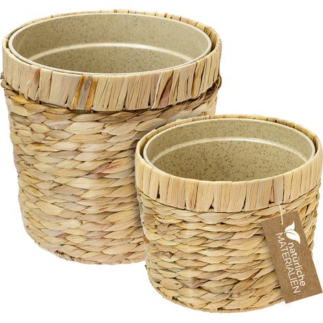 HMF 37280-19CM+25CM Innovativer Blumentopf geflochten aus Wasserhyazinthe, mit Pflanztopf aus nachhaltigen Rohstoffen, Rund, 2er Set, 19 cm + 25 cm Durchmesser (1/5)