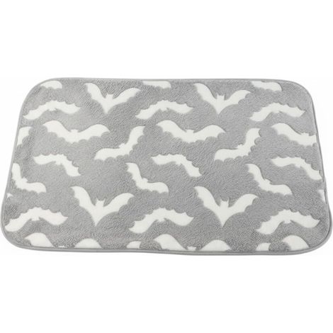 Luminous Non-Slip Bath Mat Bathroom Rug Bath Mat Indoor Doormat Thick Fleece Surface Comfortable and Soft, 80 x 50 cm, Bat Pattern on Grey Background (1/5)