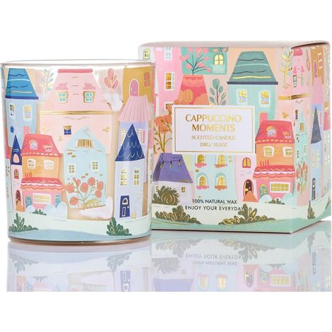 Duftkerze im Glas Cappuccino Momente 290g Natursoja 55h Brenndauer handbemaltes Design Geschenkidee