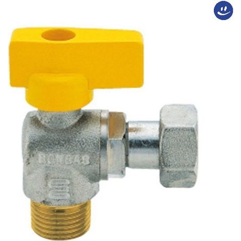 Rubinetto gas in ottone a squadro con farfalla maschio dado girevole 1/2x3/4 ENOLGAS