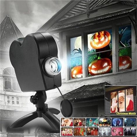 Projecteur LED pour fenêtre, 12 films de fête, décoration Halloween et Noël, veilleuse, éclairage intérieur, ambiance festive (1/5)