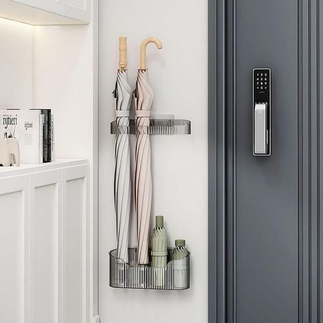 (Gris) Porte parapluies à Fixation Murale, Étagère de Parapluie Autocollante sans Perçage Organisateur D'économie D'espace Support de Parapluie, pour Le Couloir, la Maison, Le Bureau (1/4)
