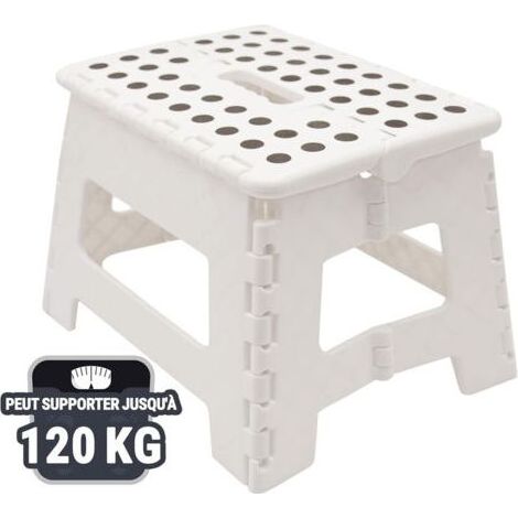 Tabouret Pliant Antidérapant – Marchepied Léger pour Enfants et Adultes, Cuisine, Salle de Bain, Jardin – Plastique - Supporte 280 kg - avec Poignée - Blanc - Petit Taille (1/4)