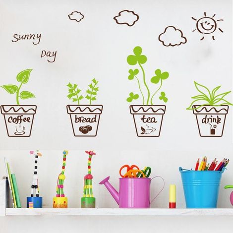 Autocollants muraux à faire soi-même, décoration intérieure, pot de fleurs en pot, papillon, autocollant pour fenêtre (1/4)